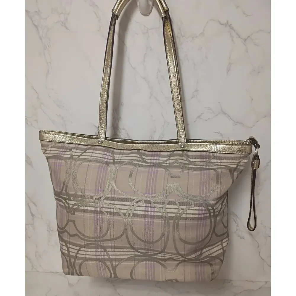 COACH Signature Lavender/Cream/Gray Tartan Plaid Shoulder Bag - Picture 2 of 9